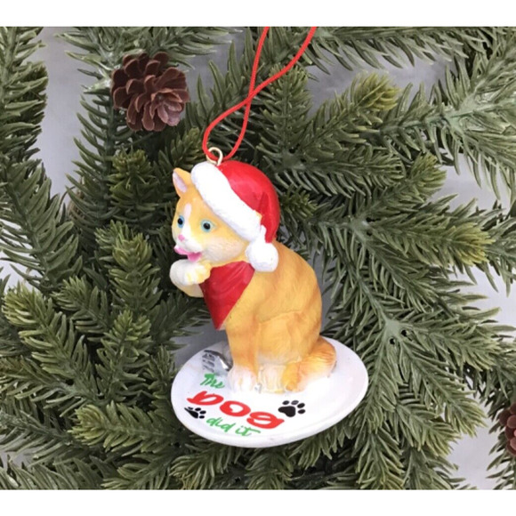 CAT Christmas Ornament 'The Dog Did It' Licking Paws Humorous Feline - Picture 7 of 7